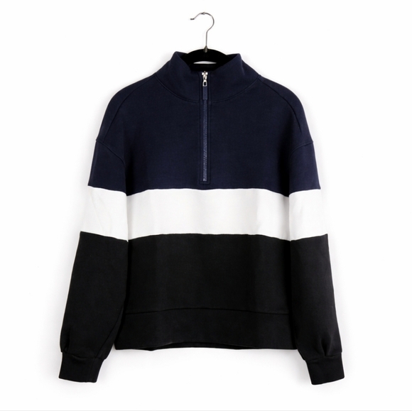 Addison Bay Tops - Addison Bay Preppy Athleisure Soft Luxe Varsity Quarter Zip Navy White Black XS